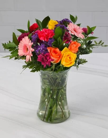 Rainbow Radiance – Vibrant Mixed Flower Arrangement