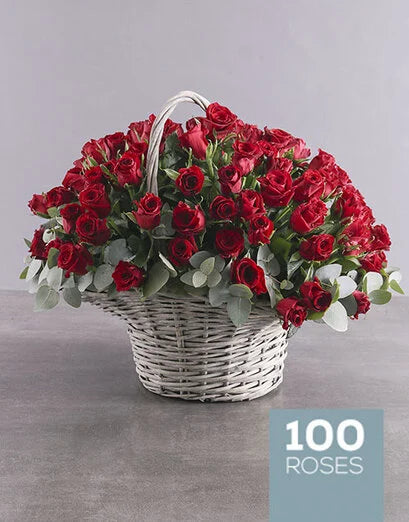Royal Romance: 100 Red Roses in a Basket
