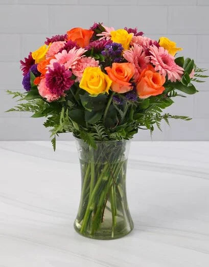 Rainbow Radiance – Vibrant Mixed Flower Arrangement