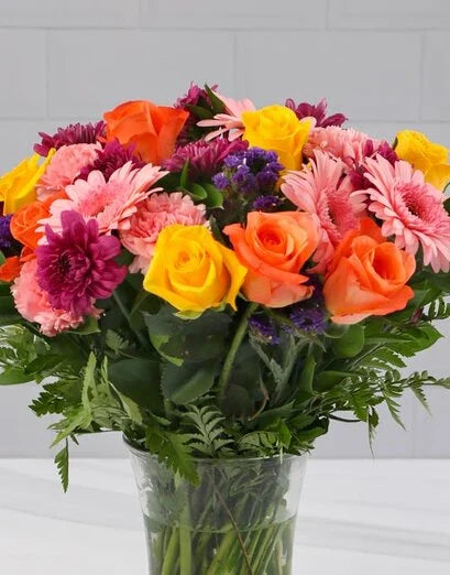 Rainbow Radiance – Vibrant Mixed Flower Arrangement