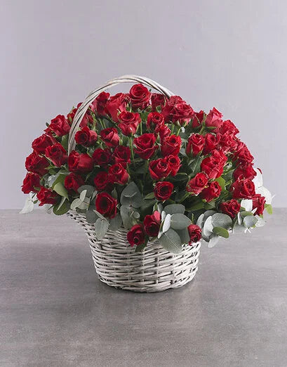 Royal Romance: 100 Red Roses in a Basket