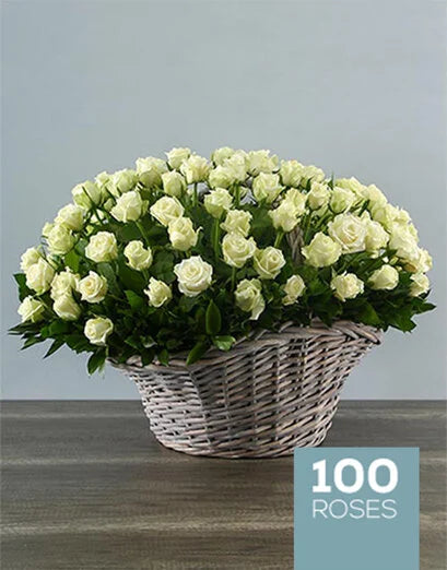 Pure Elegance: 100 White Roses Basket